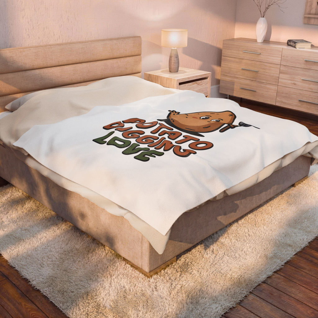 Velveteen Plush Blanket — Cute "Potato Digging Love" Gardening Throw for Plant & Garden Lovers