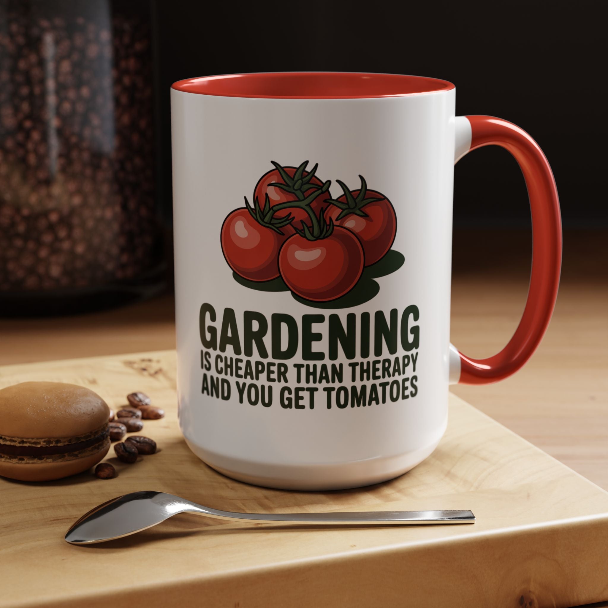 Gardening Coffee Mug – “Gardening Is Cheaper Than Therapy and You Get Tomatoes” Accent Mug