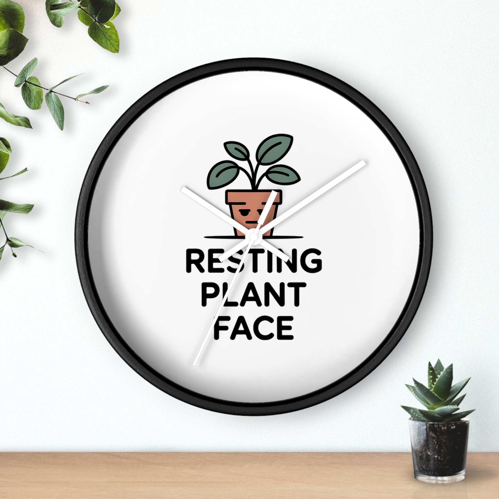 Resting Plant Face Wall Clock — Cute Plant Pot Decorative Clock for Plant Lovers