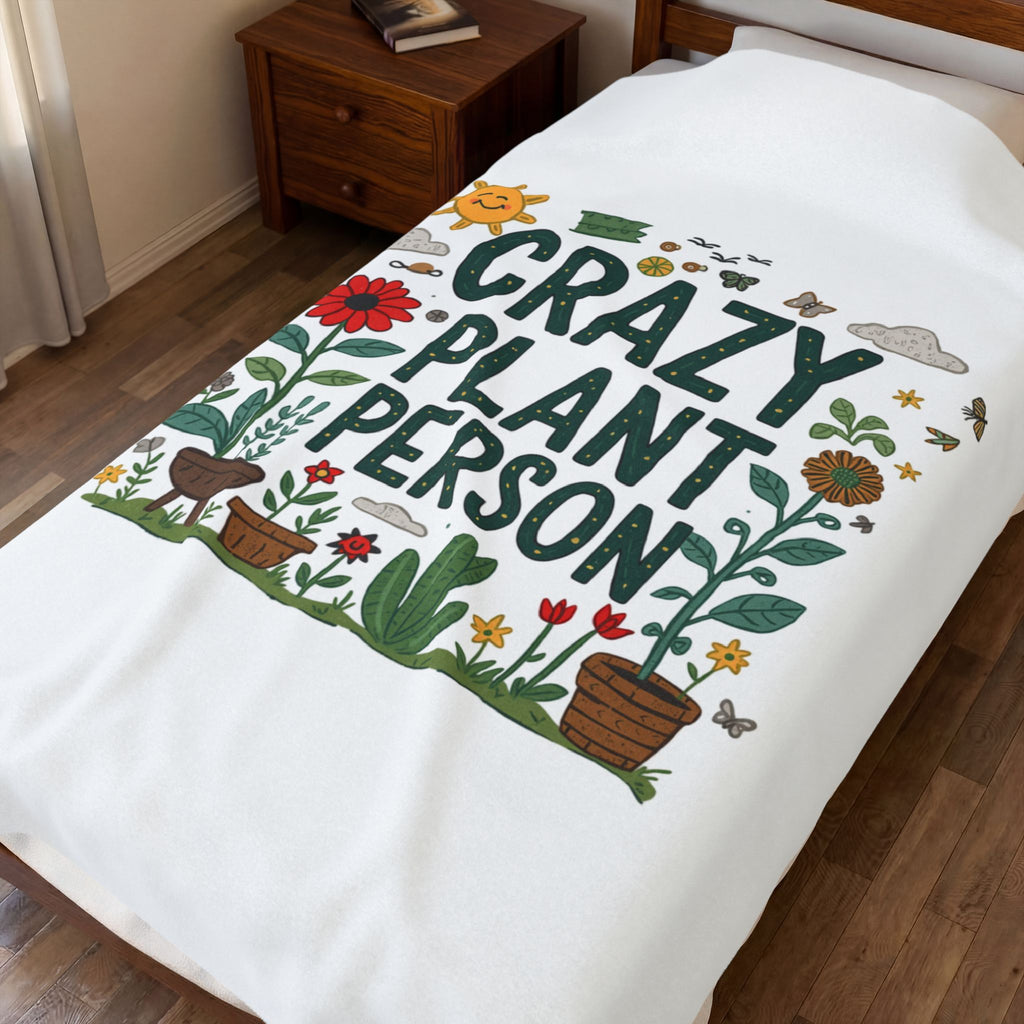 Crazy Plant Person Velveteen Plush Blanket – Cozy Indoor Garden Lover Throw