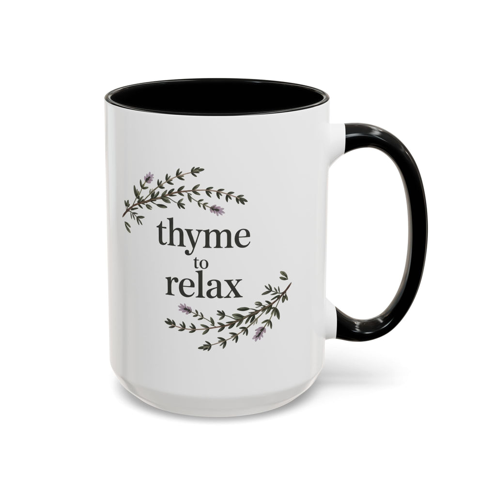 Thyme to Relax Accent Coffee Mug — Herbal Tea & Coffee Cup, Floral Kitchen Gift