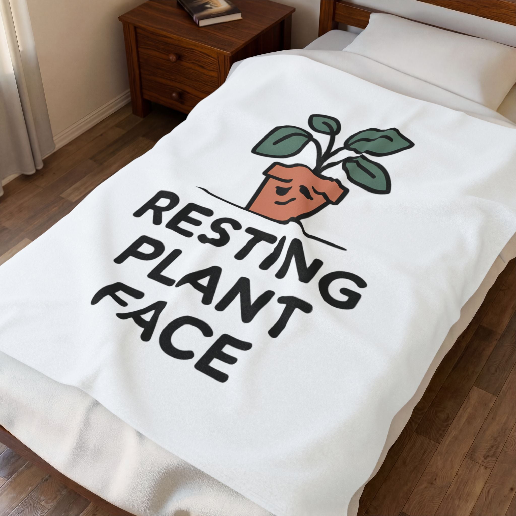 Velveteen Plush Blanket — 'Resting Plant Face' Cute Plant Lover Throw