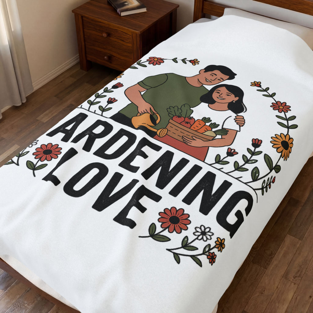 Gardening Love Velveteen Plush Blanket — Cozy Floral Couple Garden Throw