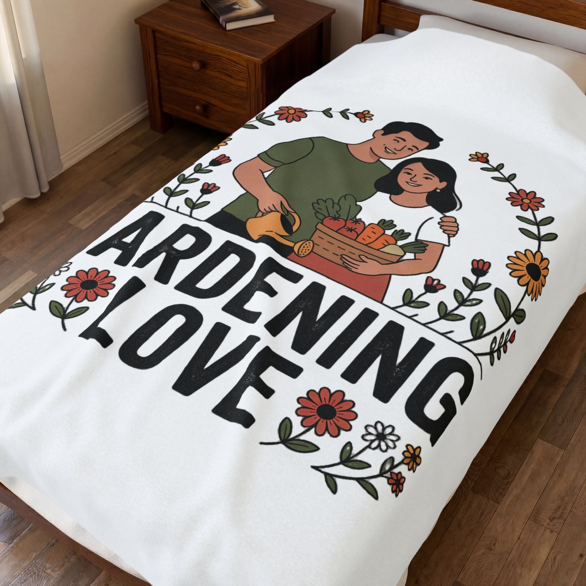 Gardening Love Velveteen Plush Blanket — Cozy Floral Couple Garden Throw