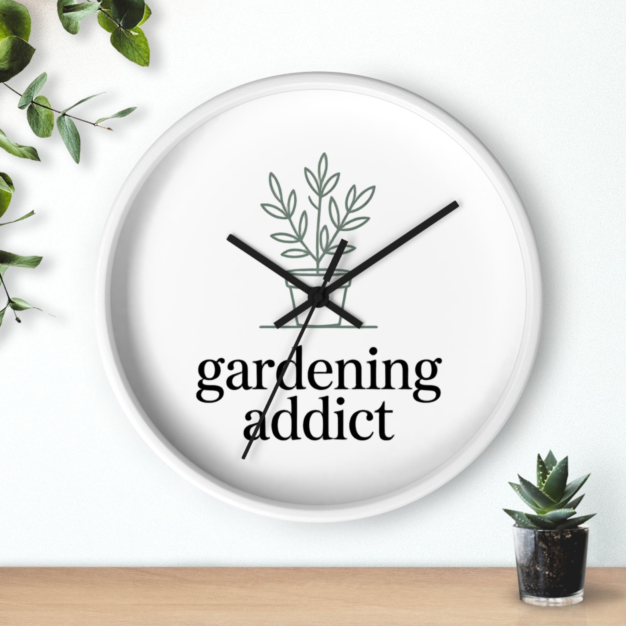 Gardening Addict Wall Clock — Minimal Plant Lover Decor