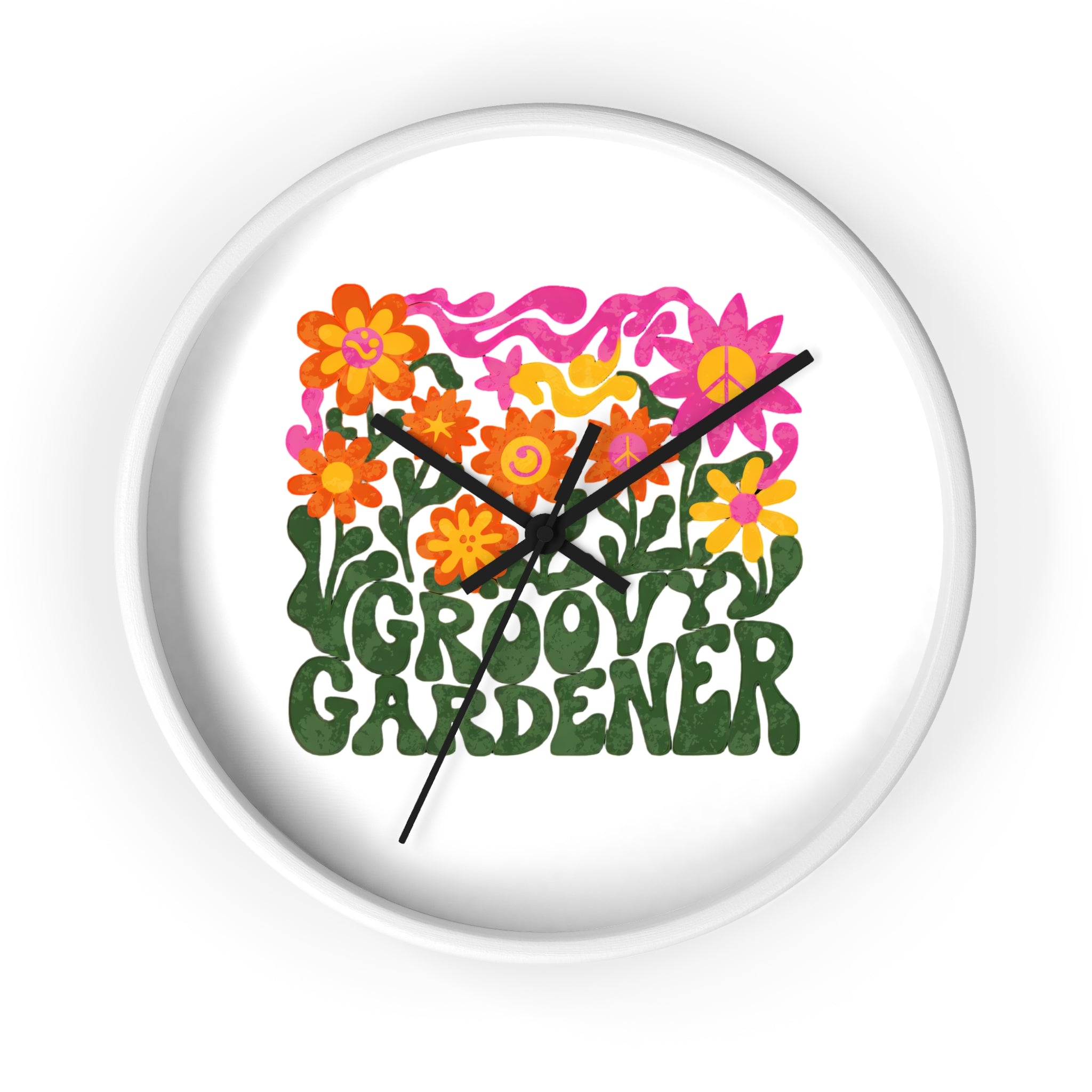 Groovy Gardener Wall Clock — Retro Floral Garden Decor
