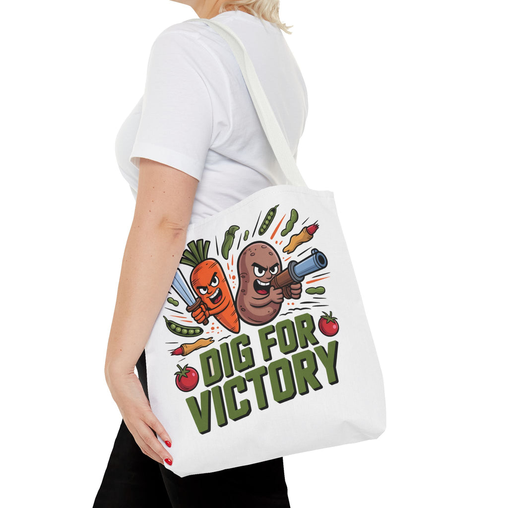 Tote Bag — "Dig for Victory" Garden Veggie Tote (Cute Carrot & Potato Illustration)