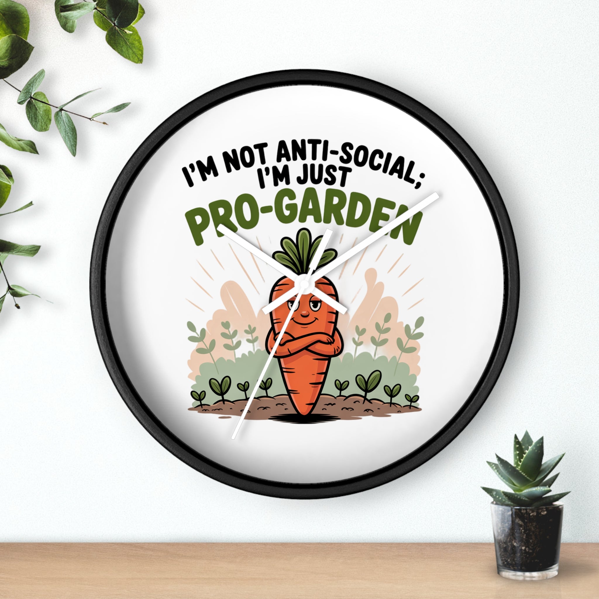 Pro-Garden Wall Clock – "I’m Not Anti-Social, I’m Just Pro-Garden" Carrot Design