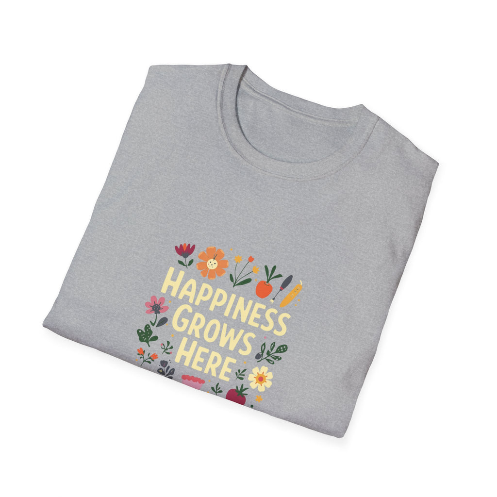 Happiness Grows Here T-Shirt — Floral Gardening Graphic Tee