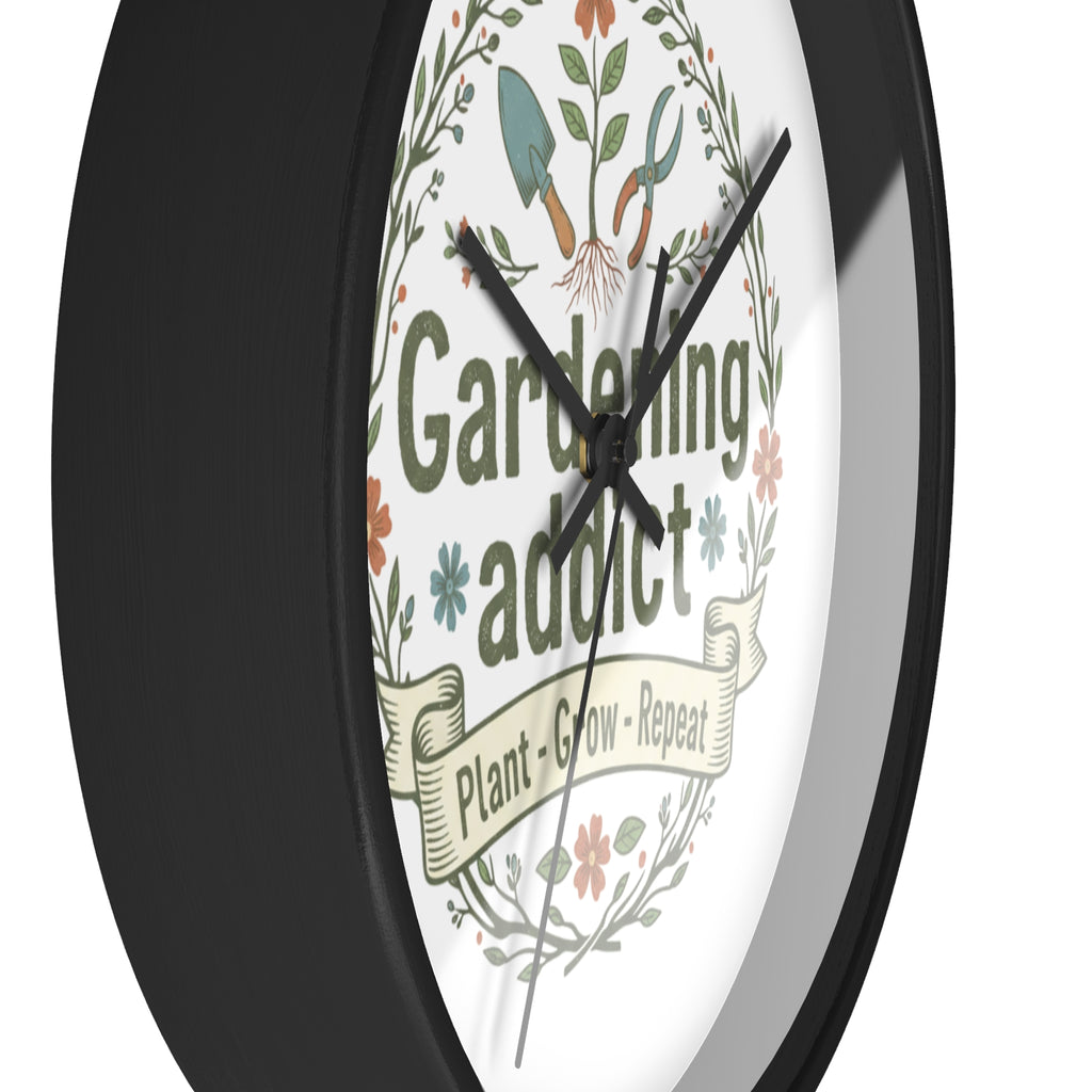 Gardening Addict Wall Clock — Plant • Grow • Repeat Decorative Garden Clock