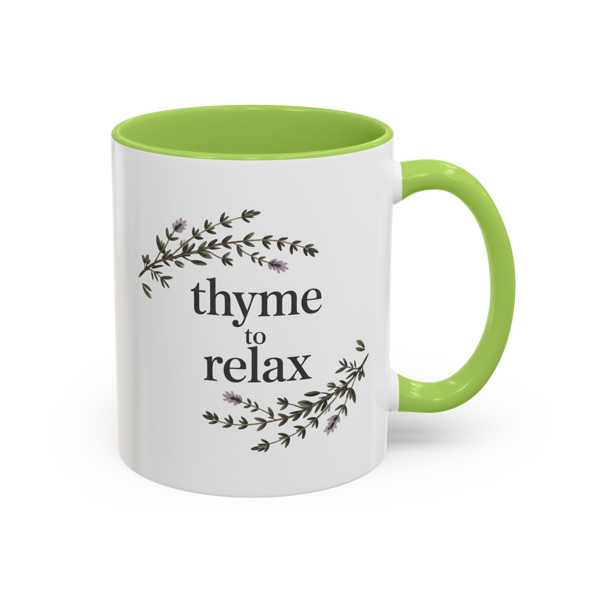 Thyme to Relax Accent Coffee Mug — Herbal Tea & Coffee Cup, Floral Kitchen Gift
