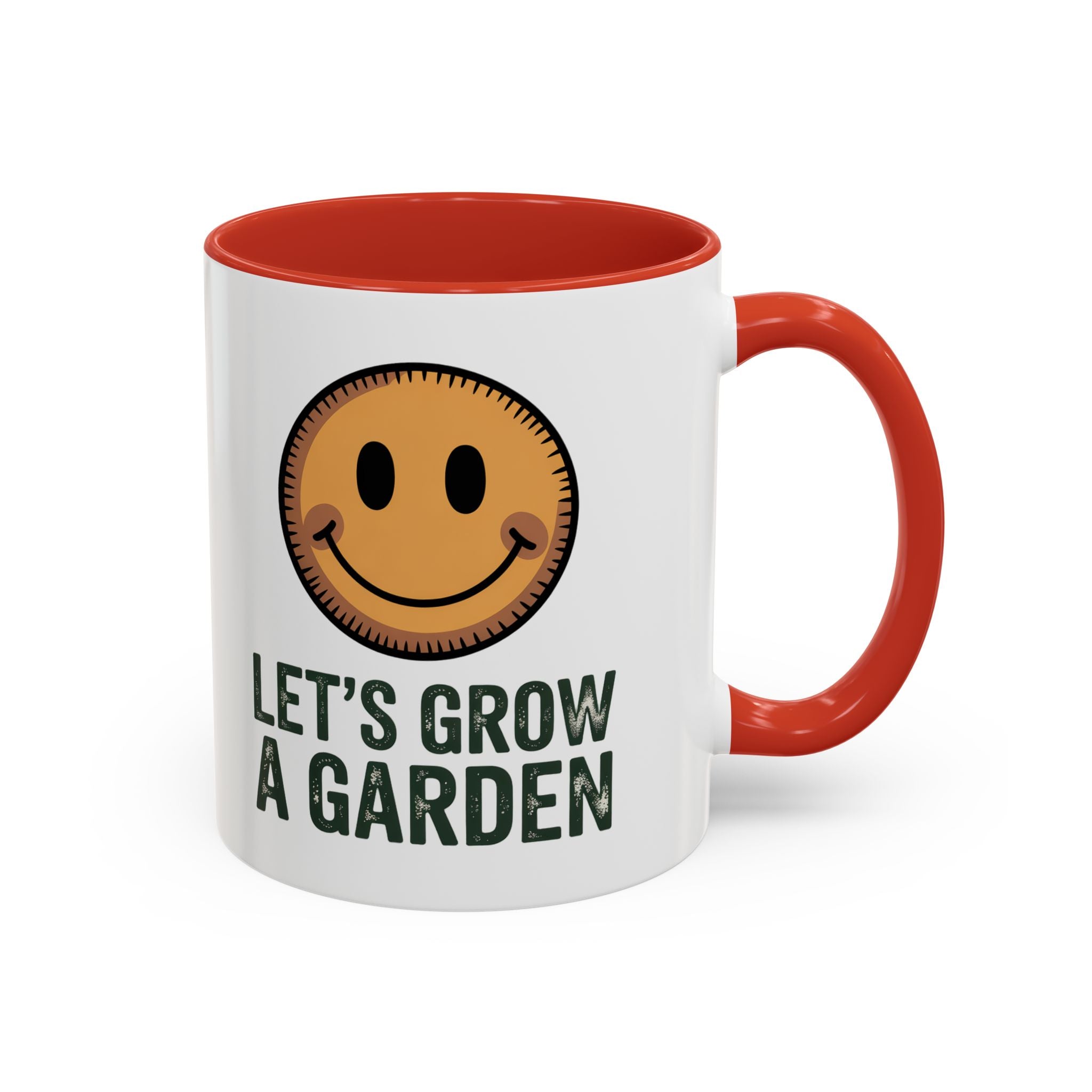 Let’s Grow a Garden Accent Coffee Mug — Smiley Seed Patch Design (11/15oz)