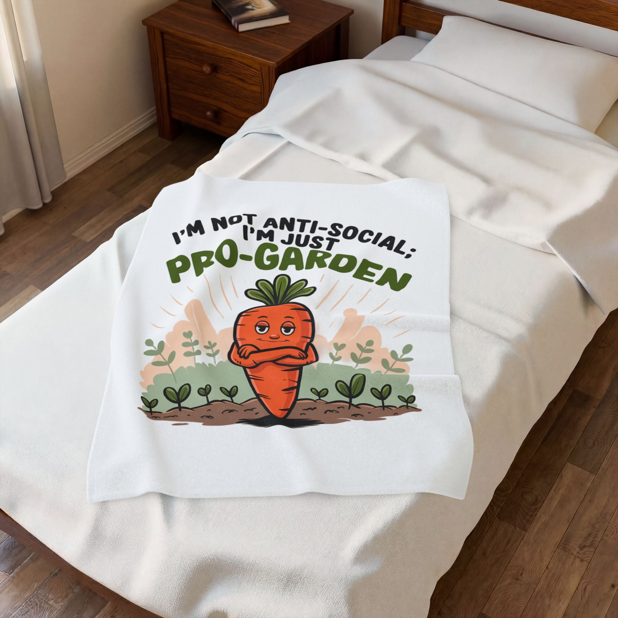 Velveteen Blanket — "I'm Not Anti-Social, I'm Just Pro-Garden" Cute Carrot Gardener Throw