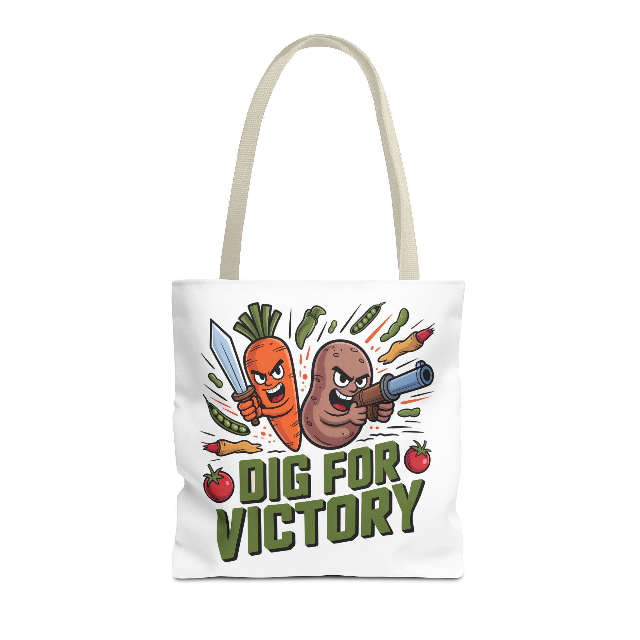 Tote Bag — "Dig for Victory" Garden Veggie Tote (Cute Carrot & Potato Illustration)