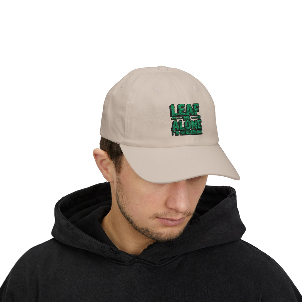 Dad Cap – "Leaf Me Alone" Gardening Hat (Funny Plant Lover Embroidered Cap)