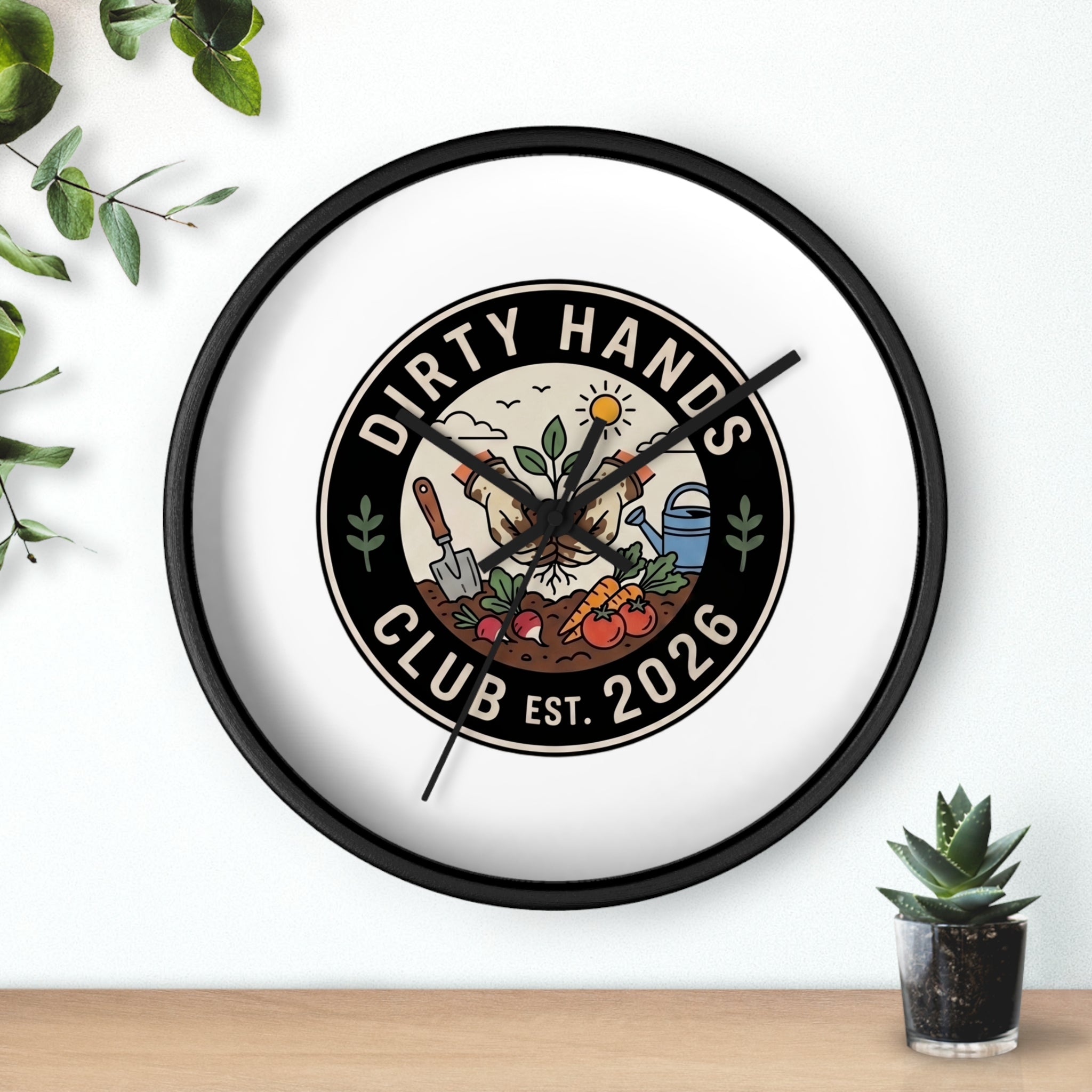 Dirty Hands Club Wall Clock — Gardening Decor, Established 2026