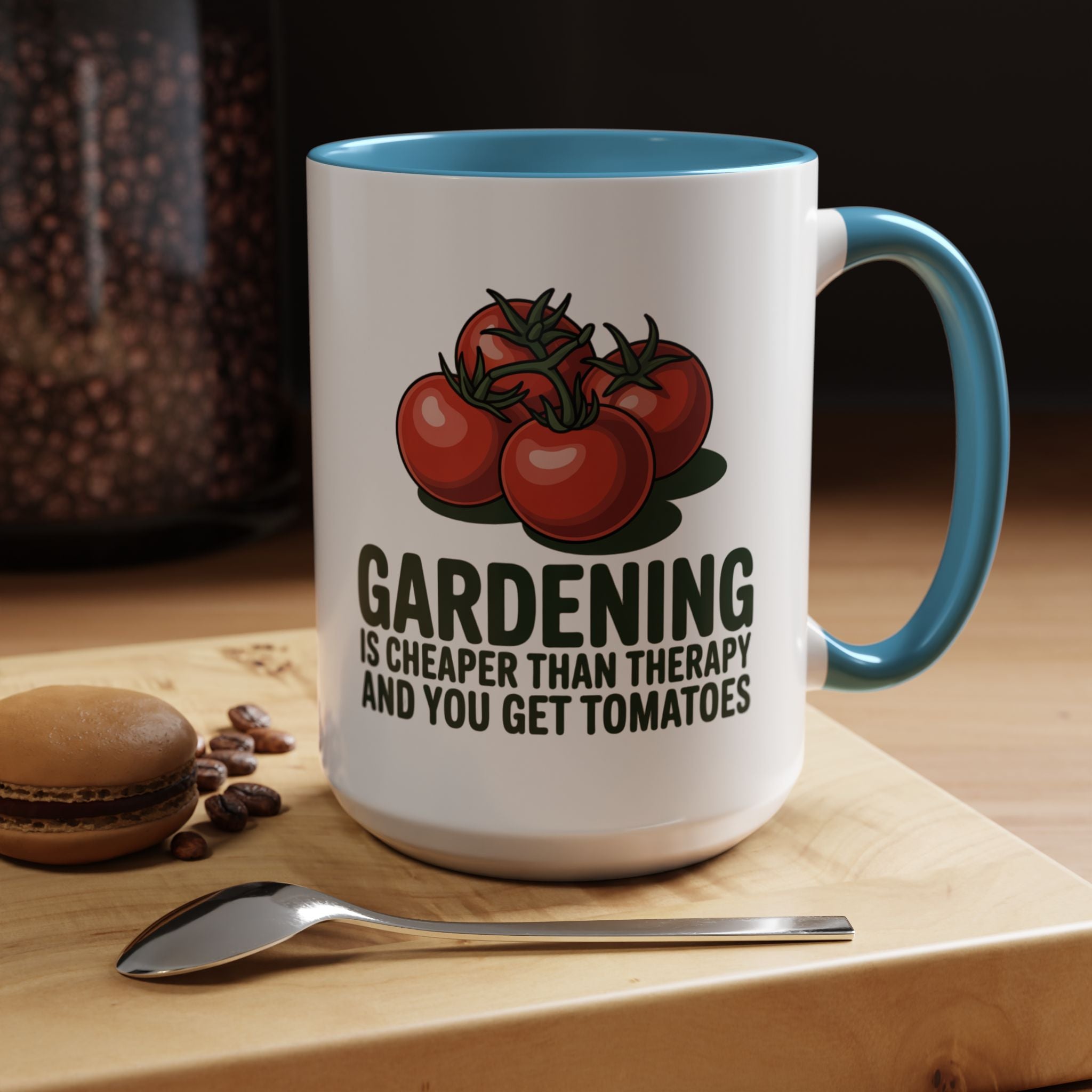 Gardening Coffee Mug – “Gardening Is Cheaper Than Therapy and You Get Tomatoes” Accent Mug