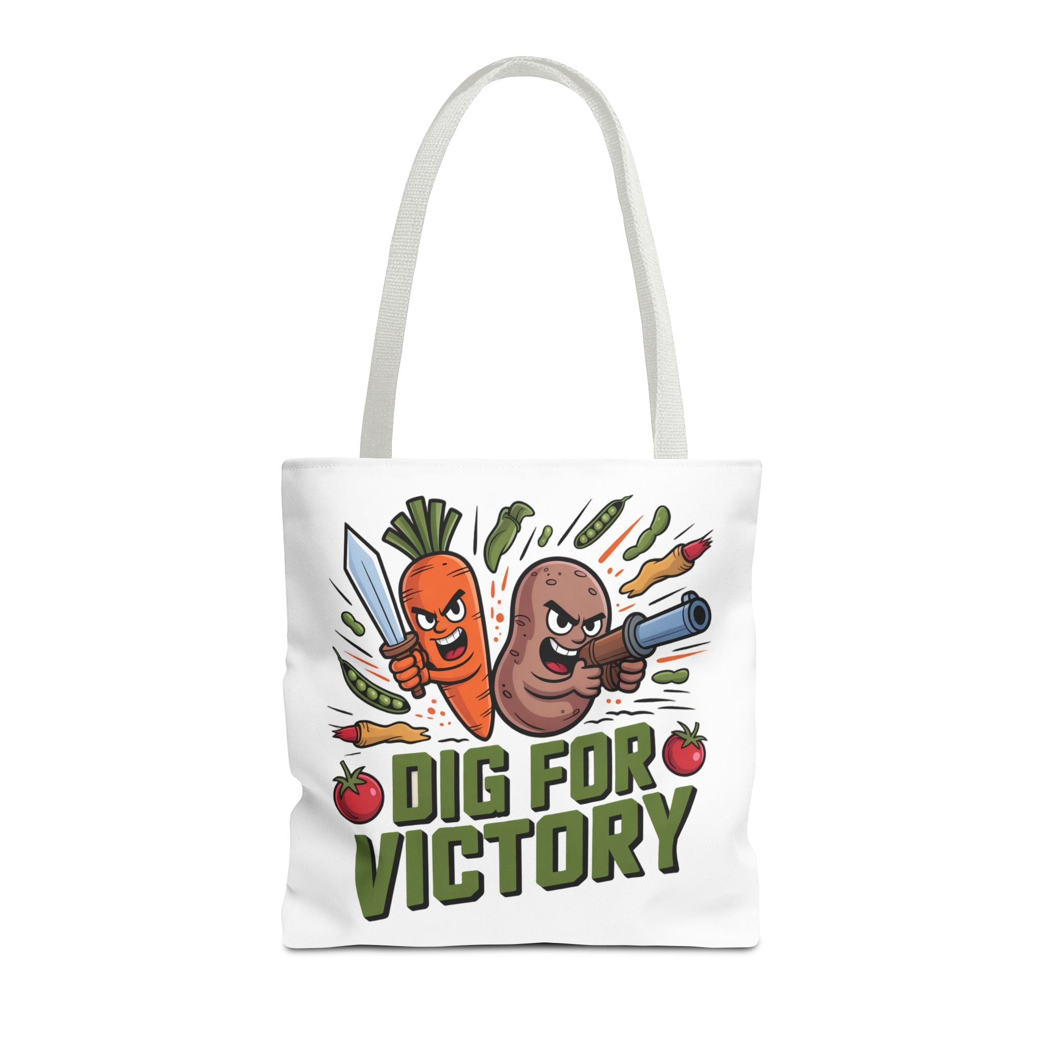 Tote Bag — "Dig for Victory" Garden Veggie Tote (Cute Carrot & Potato Illustration)