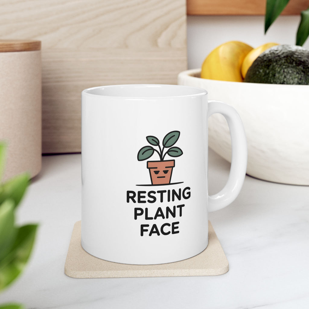 Ceramic Mug — Cute Design "Restin Plant Face"