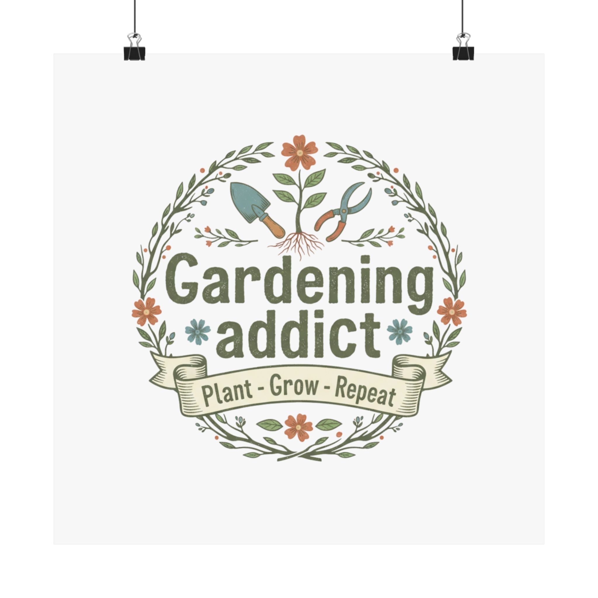 Gardening Addict Matte Poster — 'Plant • Grow • Repeat' Vertical Wall Art for Gardeners