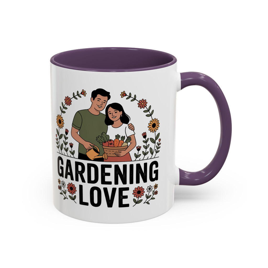 Gardening Love Accent Coffee Mug – Cute Couple Floral Gardeners (11/15oz)