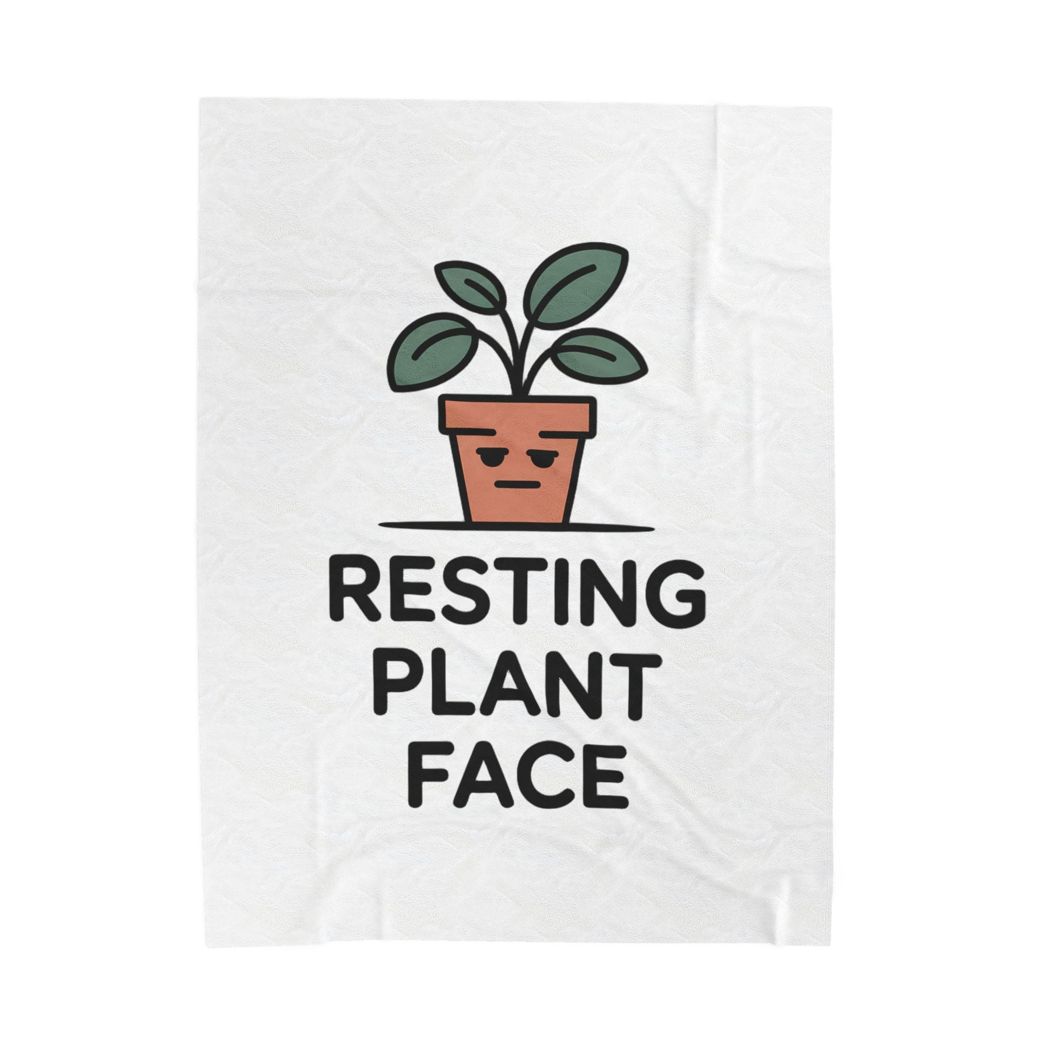 Velveteen Plush Blanket — 'Resting Plant Face' Cute Plant Lover Throw