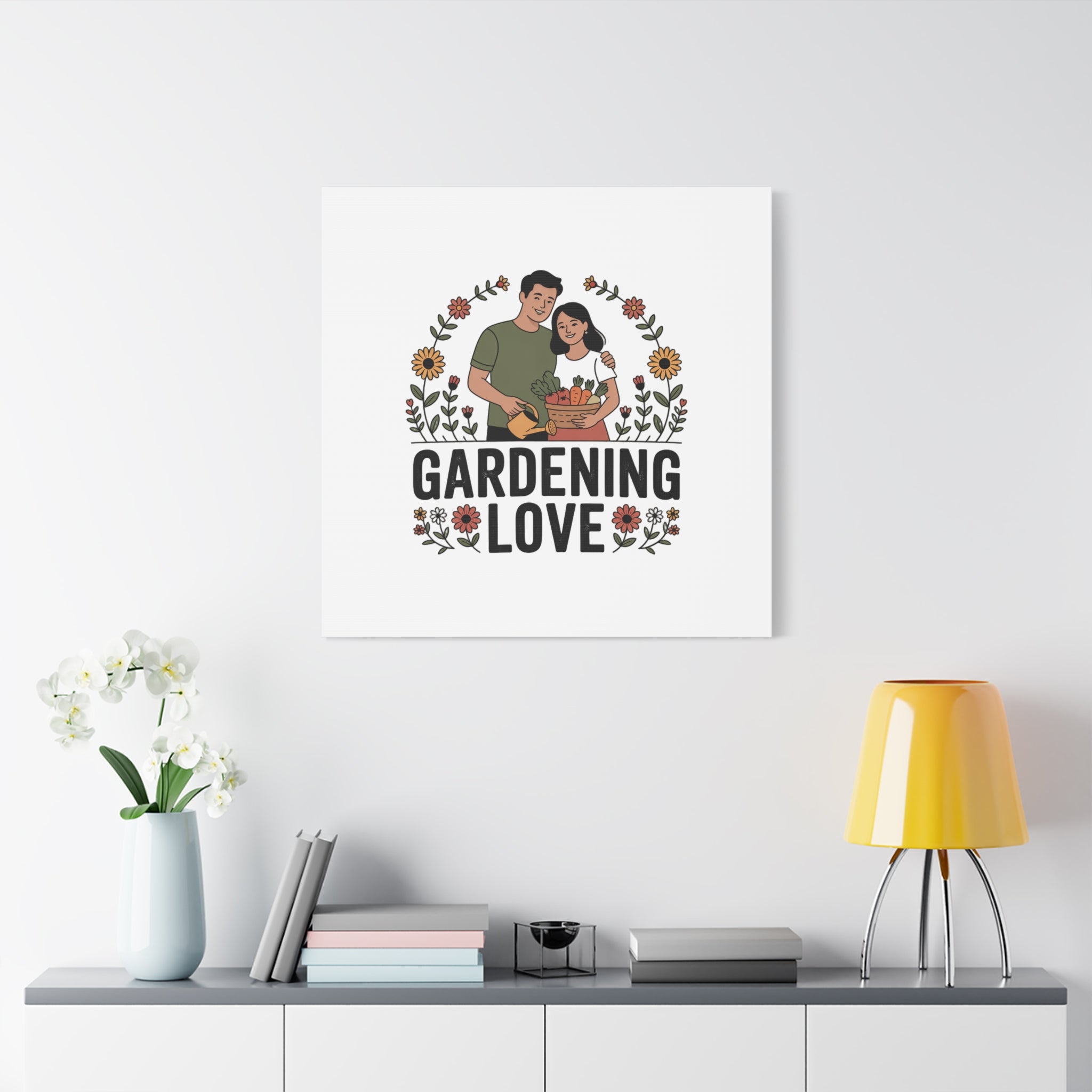Gardening Love Canvas Print — Couple Gardening Wall Art