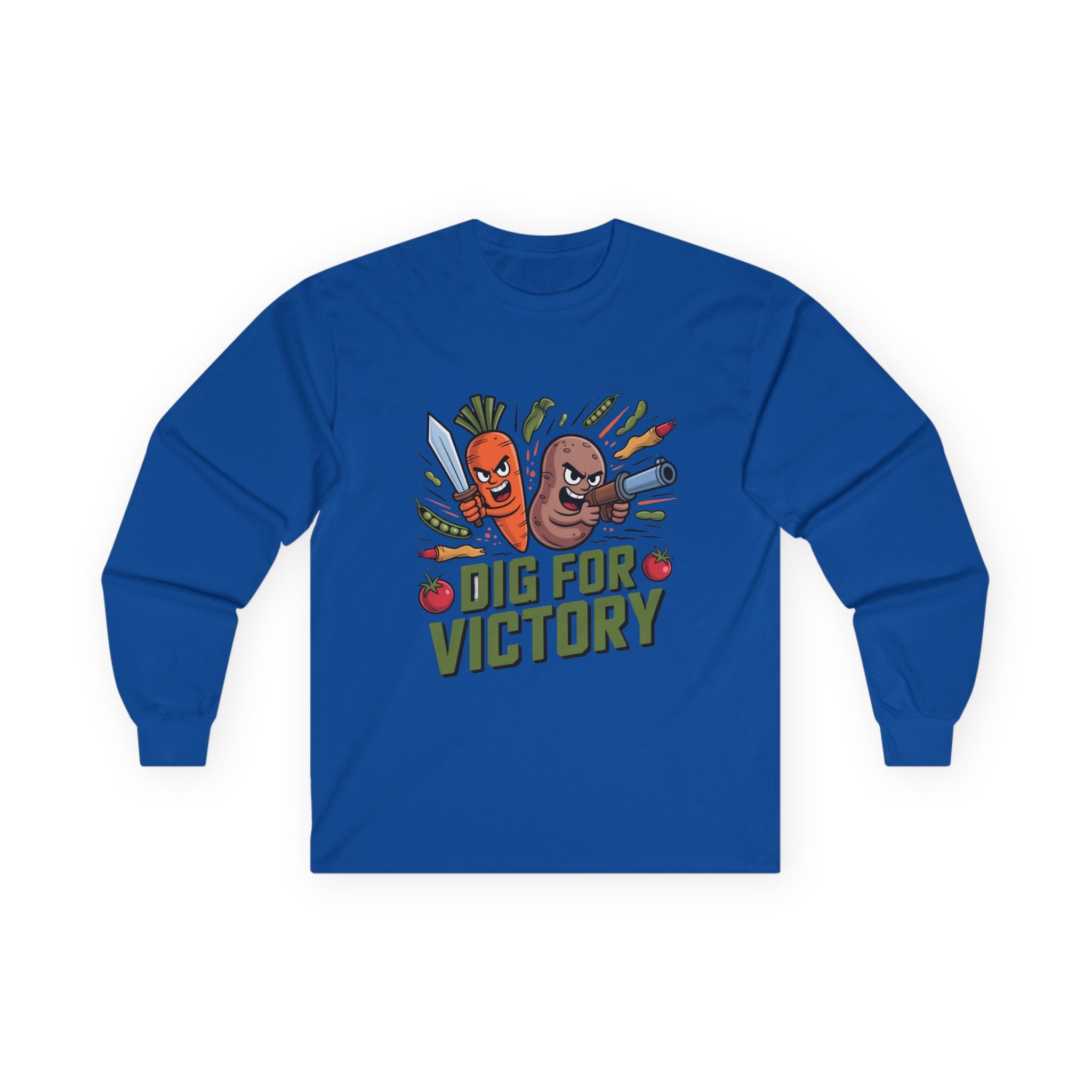 Dig for Victory Long Sleeve Tee — Vintage Veggie Garden Graphic