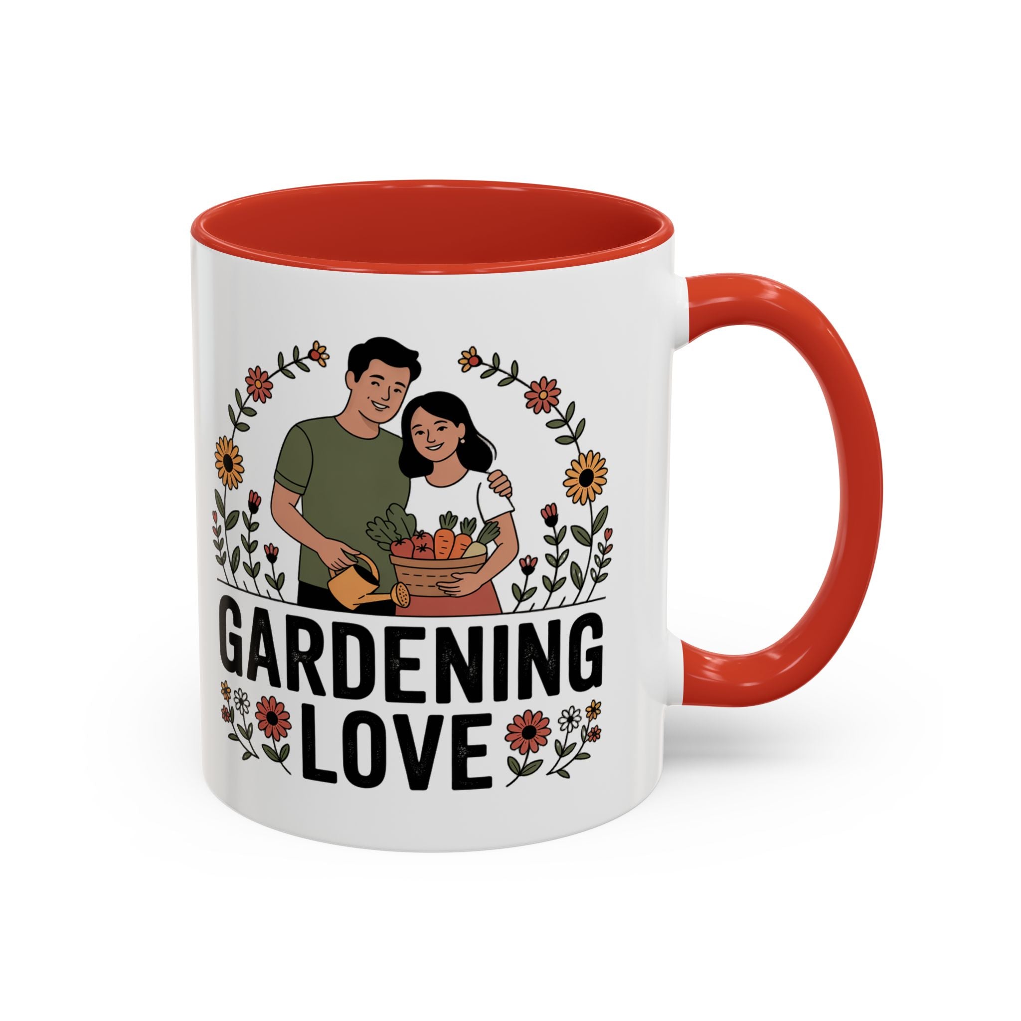 Gardening Love Accent Coffee Mug – Cute Couple Floral Gardeners (11/15oz)