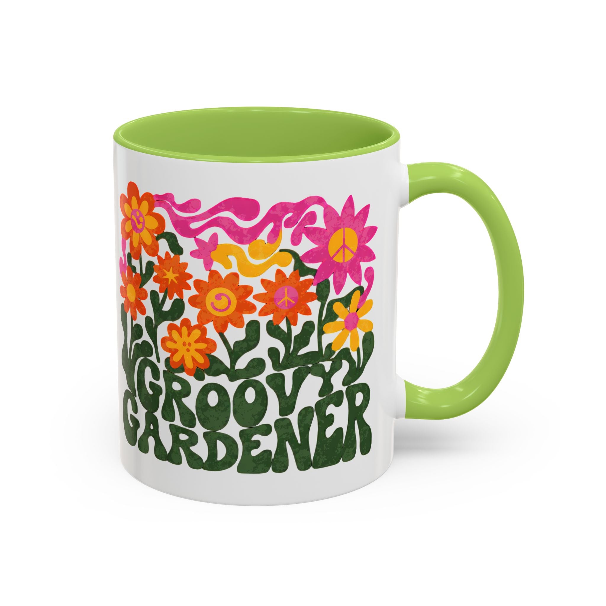 Groovy Gardener Accent Coffee Mug — Retro Floral Plant Lover Gift