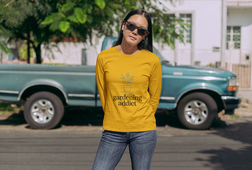 Gardening Addict Long Sleeve Tee — Minimal Plant Lover Shirt
