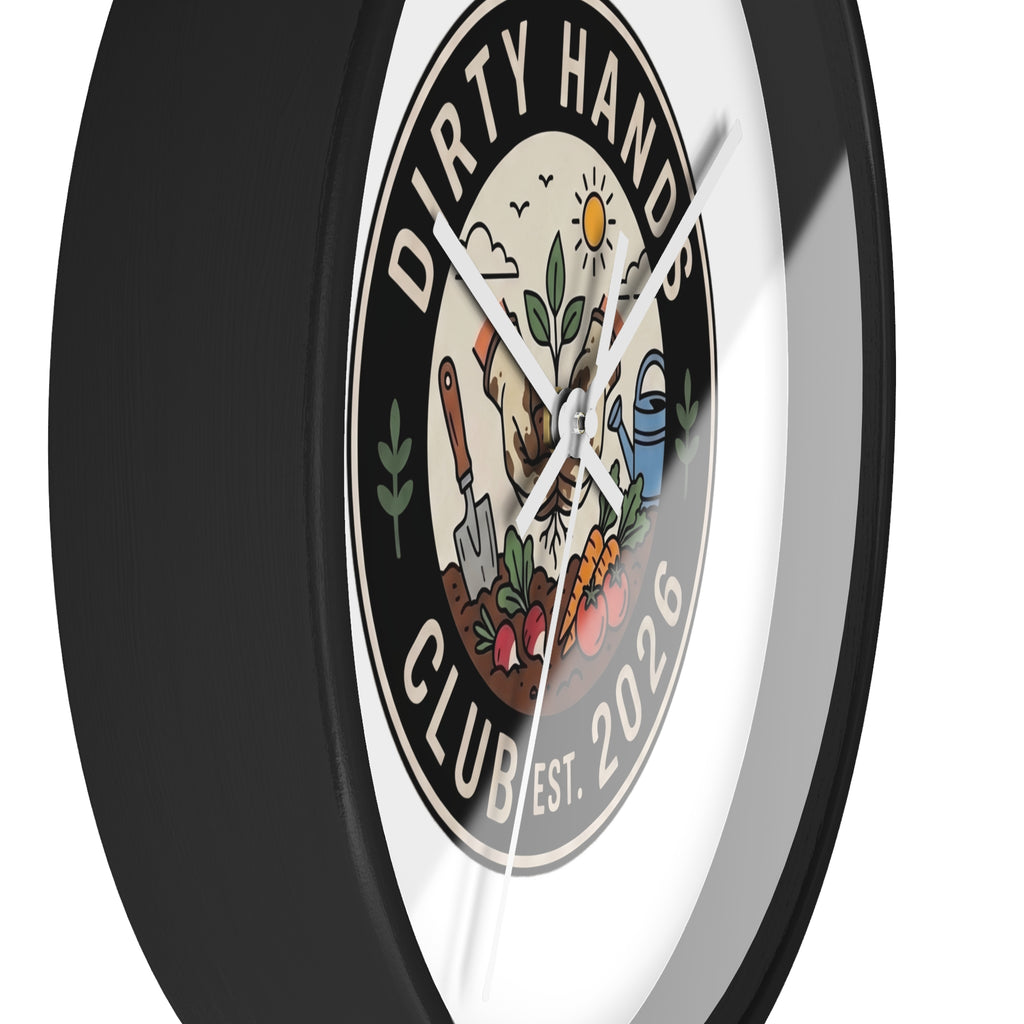 Dirty Hands Club Wall Clock — Gardening Decor, Established 2026