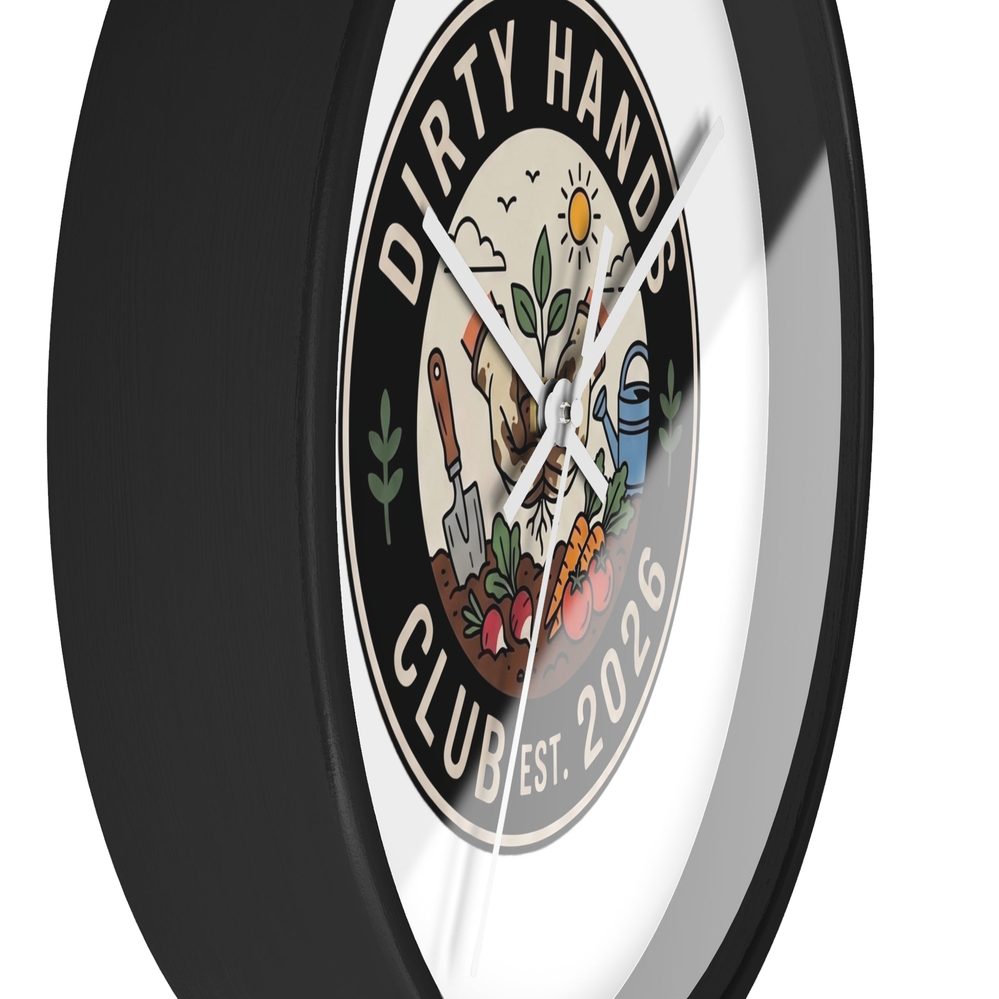 Dirty Hands Club Wall Clock — Gardening Decor, Established 2026