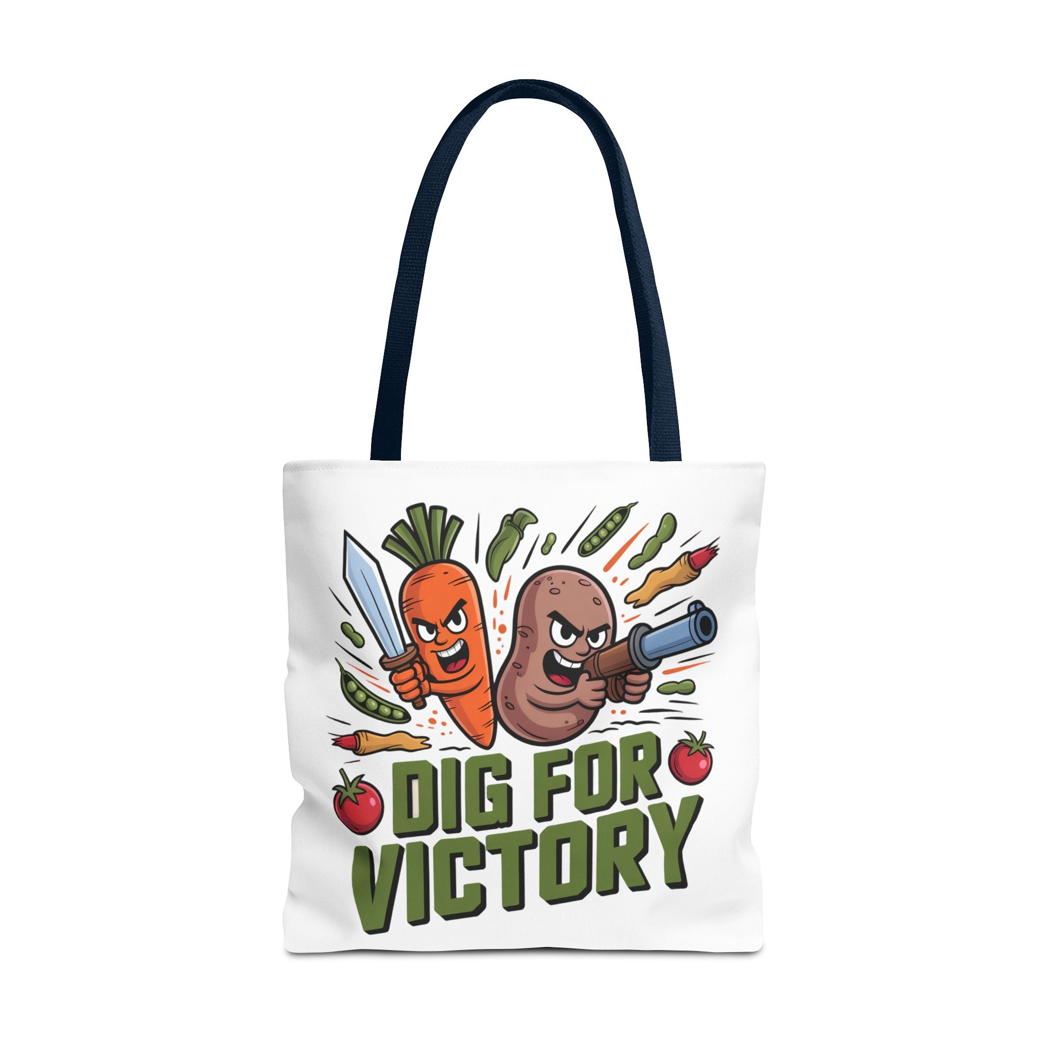 Tote Bag — "Dig for Victory" Garden Veggie Tote (Cute Carrot & Potato Illustration)