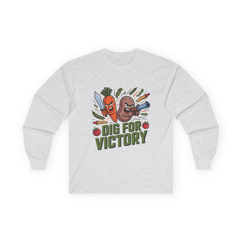 Dig for Victory Long Sleeve Tee — Vintage Veggie Garden Graphic