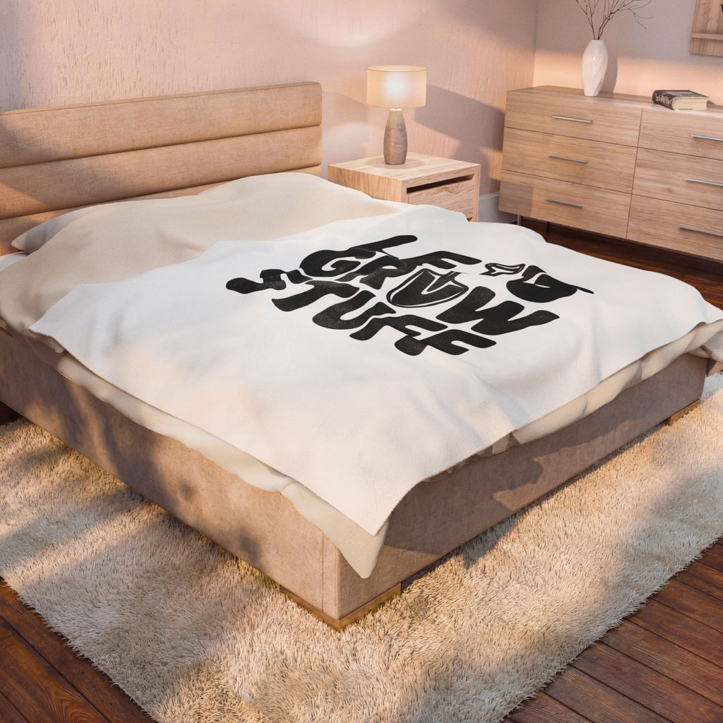 Velveteen Plush Blanket — "Let’s Grow Stuff" Gardening Shovel Cozy Throw