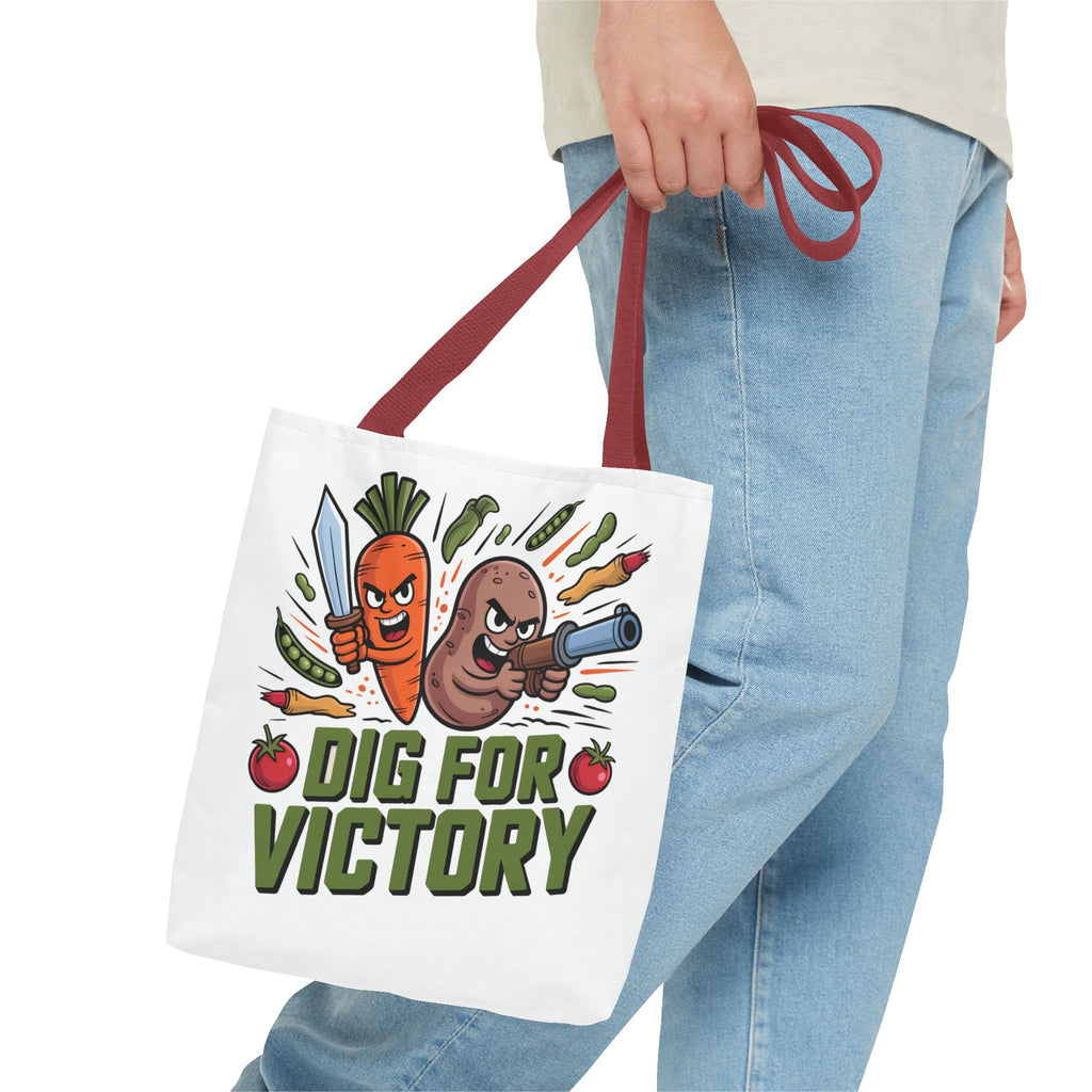 Tote Bag — "Dig for Victory" Garden Veggie Tote (Cute Carrot & Potato Illustration)
