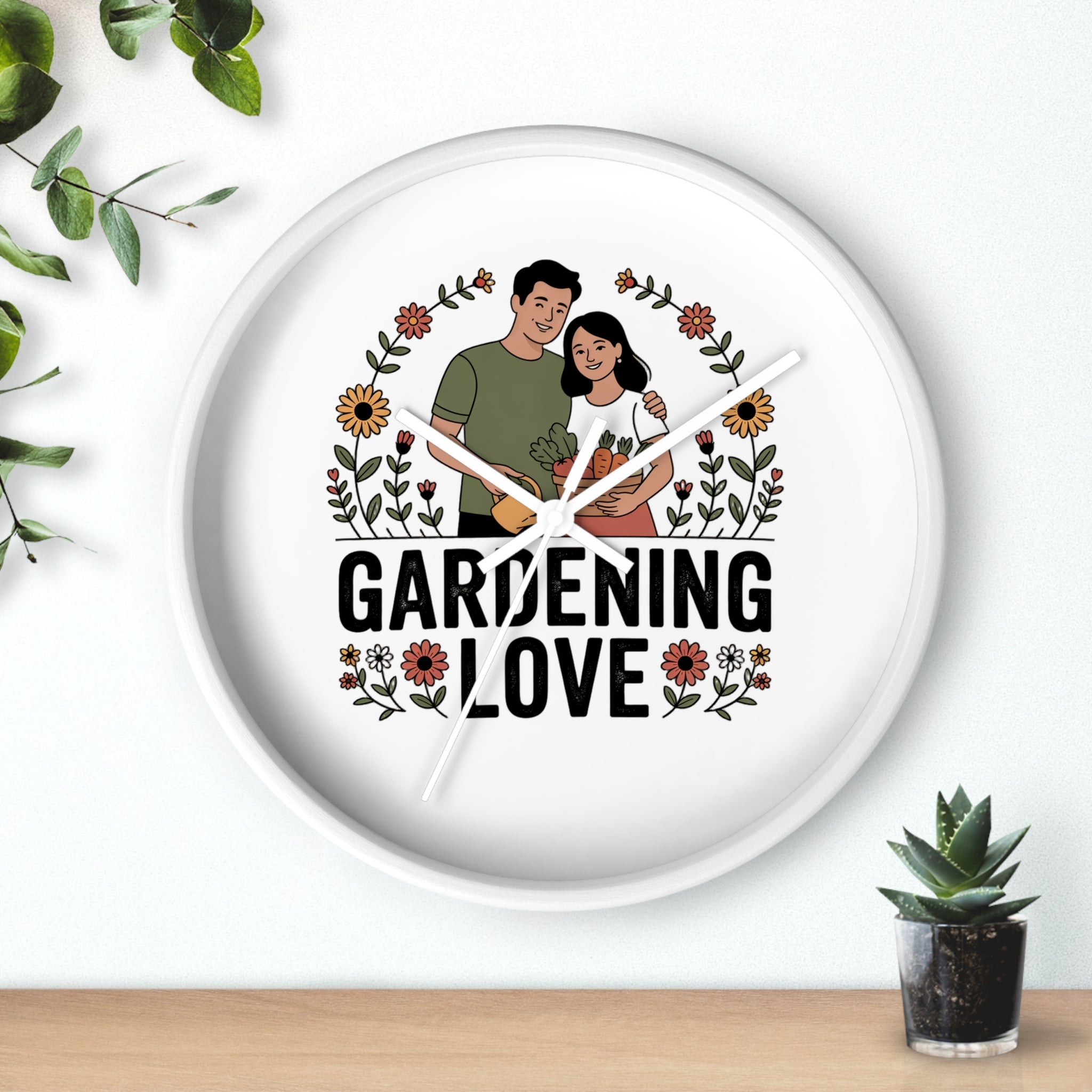 Gardening Love Wall Clock — Couple Floral Garden Decor