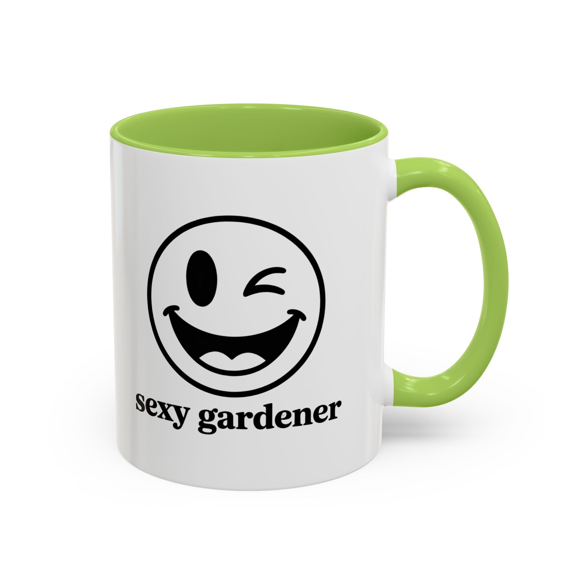 Sexy Gardener Accent Coffee Mug — Winking Smiley Plant Lover Gift (11/15oz)