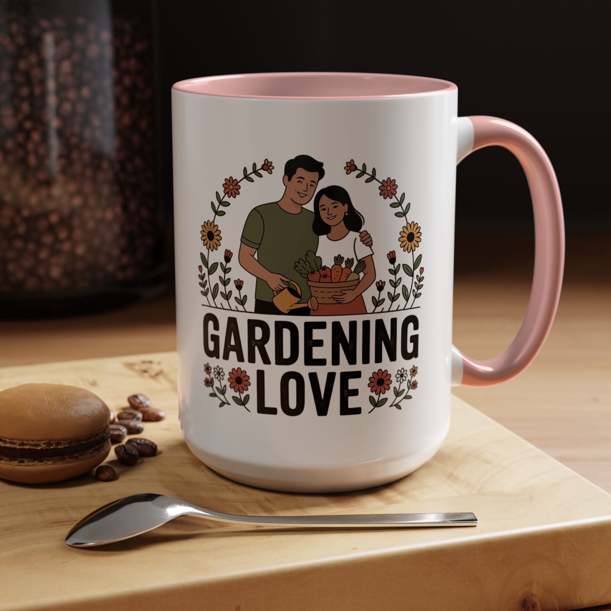 Gardening Love Accent Coffee Mug – Cute Couple Floral Gardeners (11/15oz)