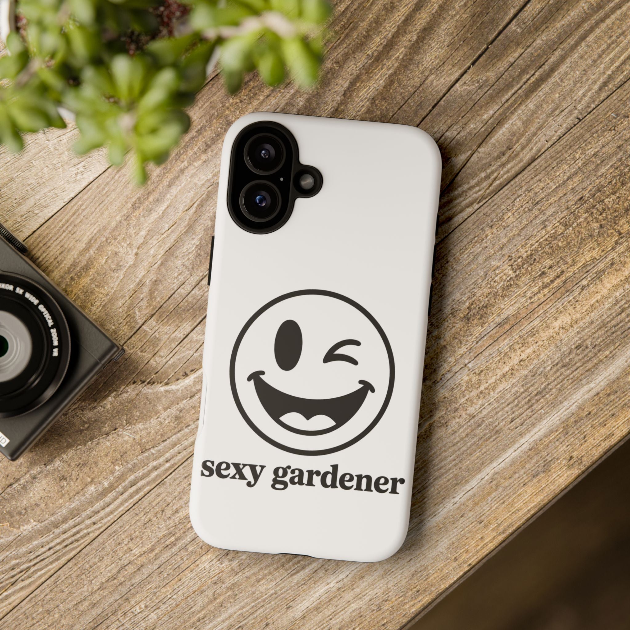 Phone Case — Winking Smiley “sexy gardener” Graphic