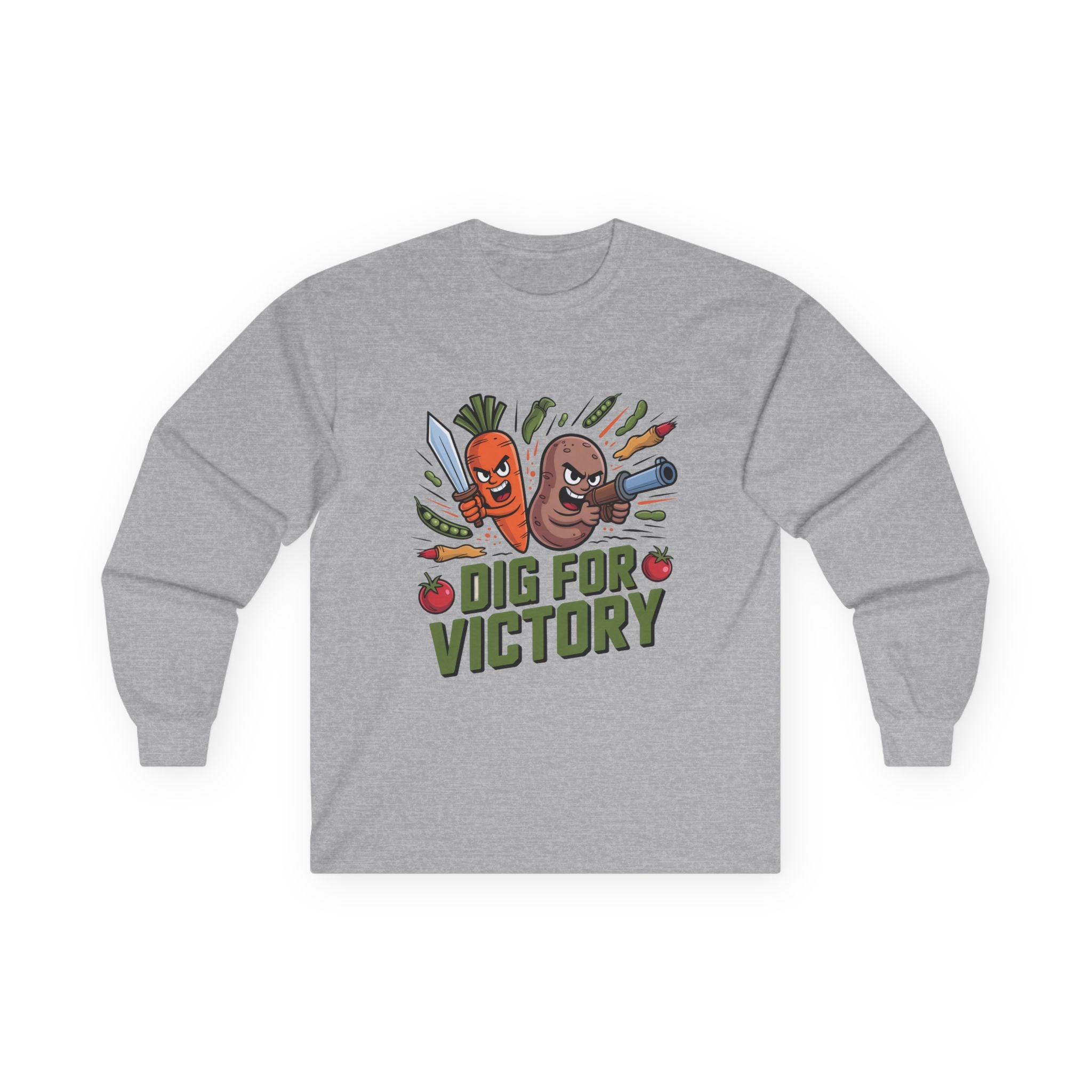 Dig for Victory Long Sleeve Tee — Vintage Veggie Garden Graphic