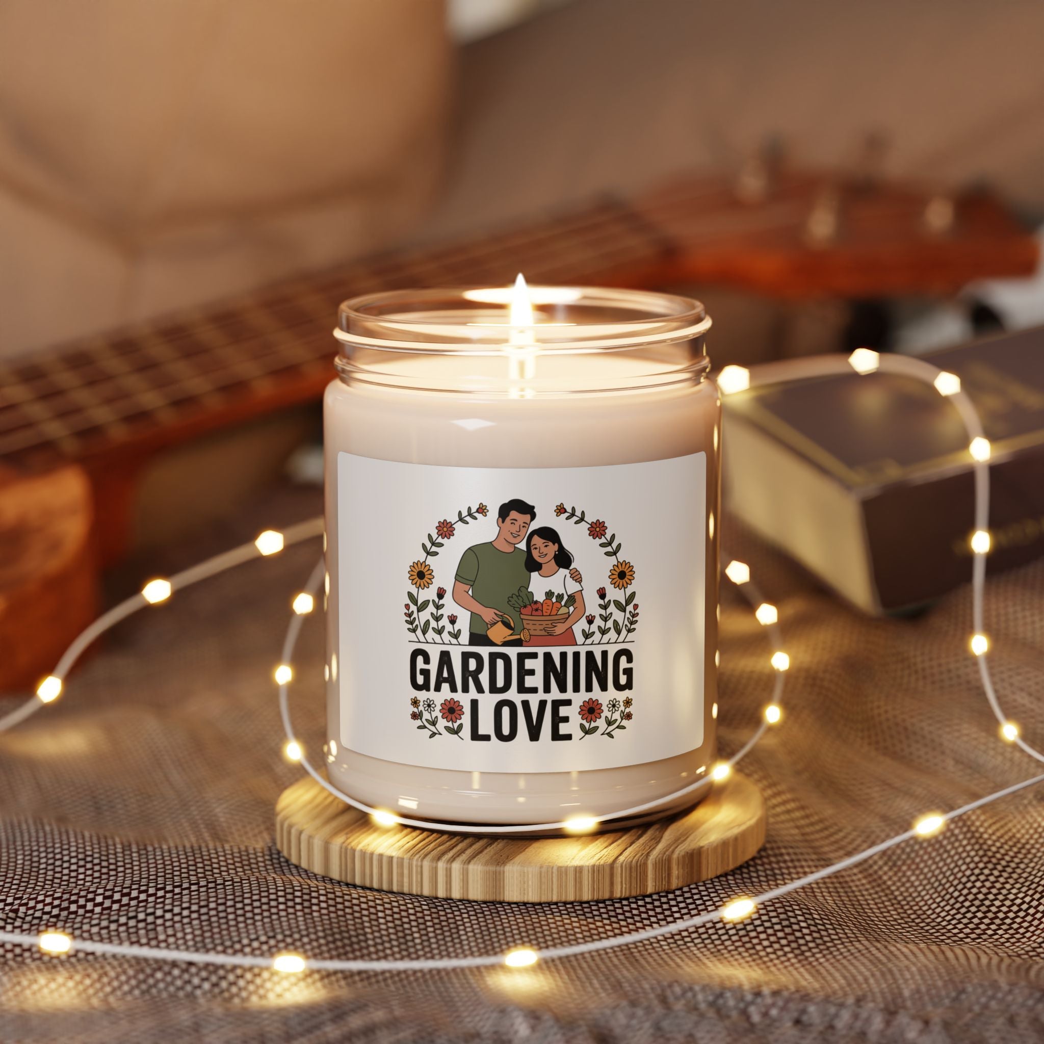 Gardening Love Scented Soy Candle — 9oz Aromatherapy Jar for Gardeners, “Gardening Love” Gift