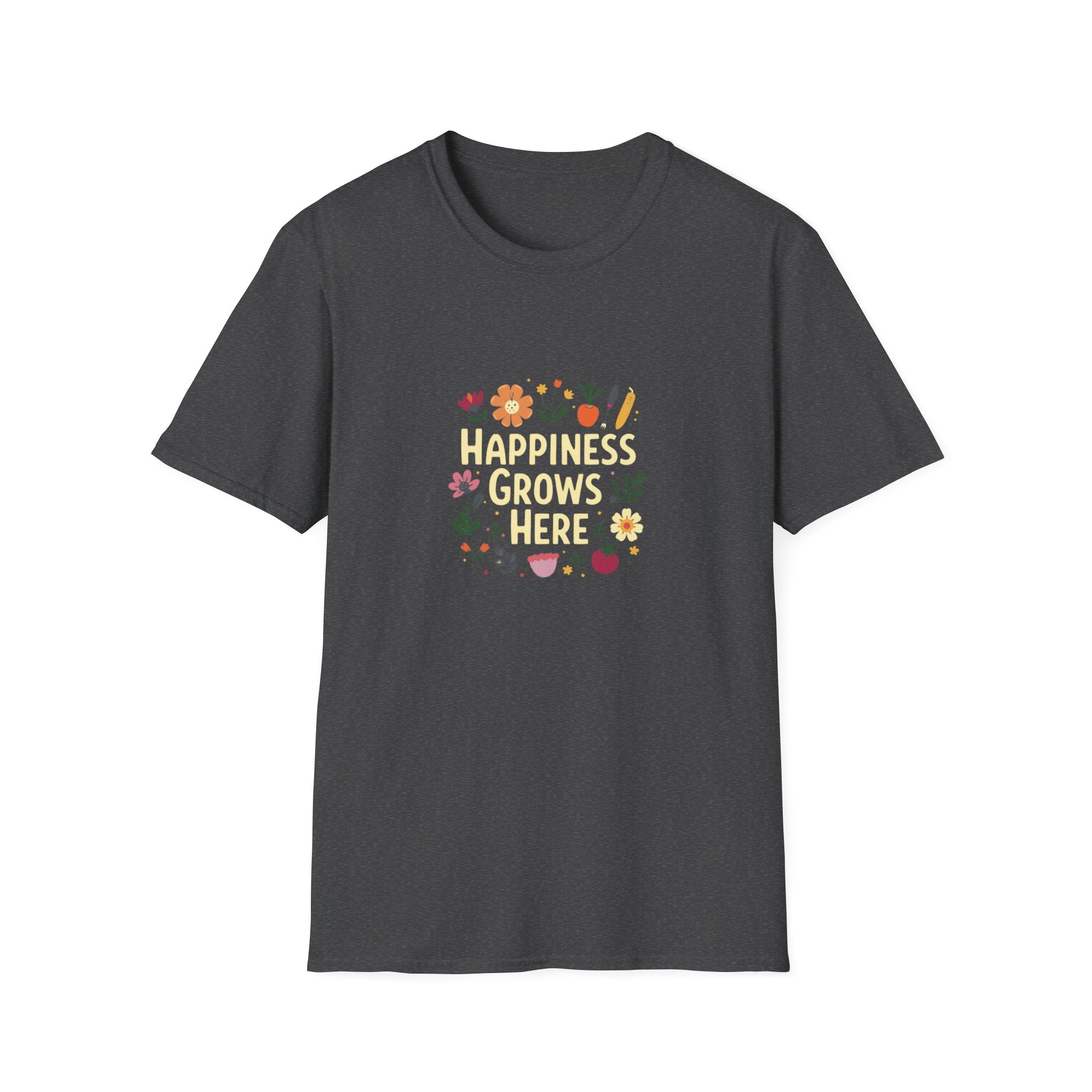 Happiness Grows Here T-Shirt — Floral Gardening Graphic Tee