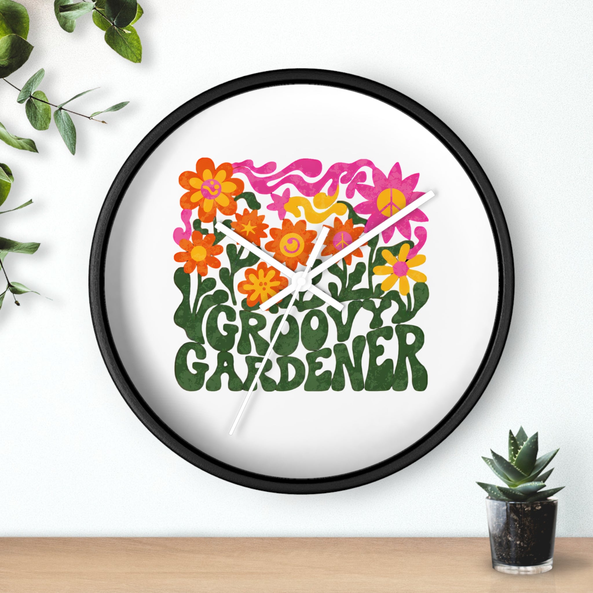 Groovy Gardener Wall Clock — Retro Floral Garden Decor