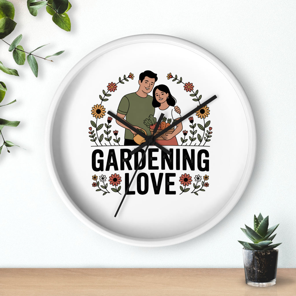 Gardening Love Wall Clock — Couple Floral Garden Decor