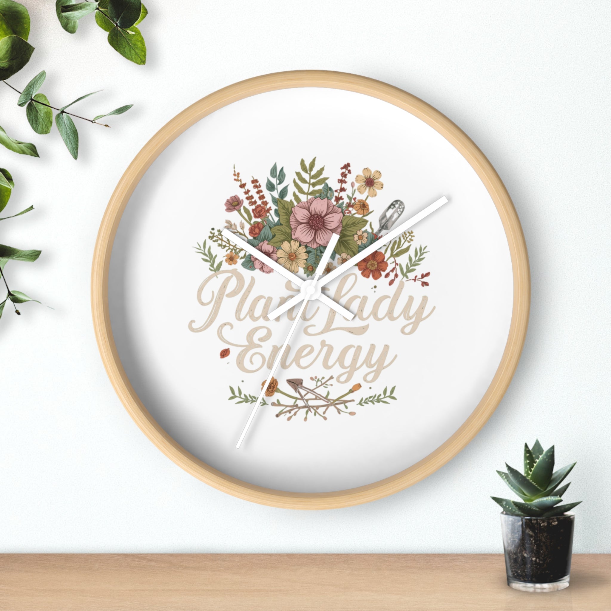 Plant Lady Energy Wall Clock — Floral Botanical Home Decor Gift