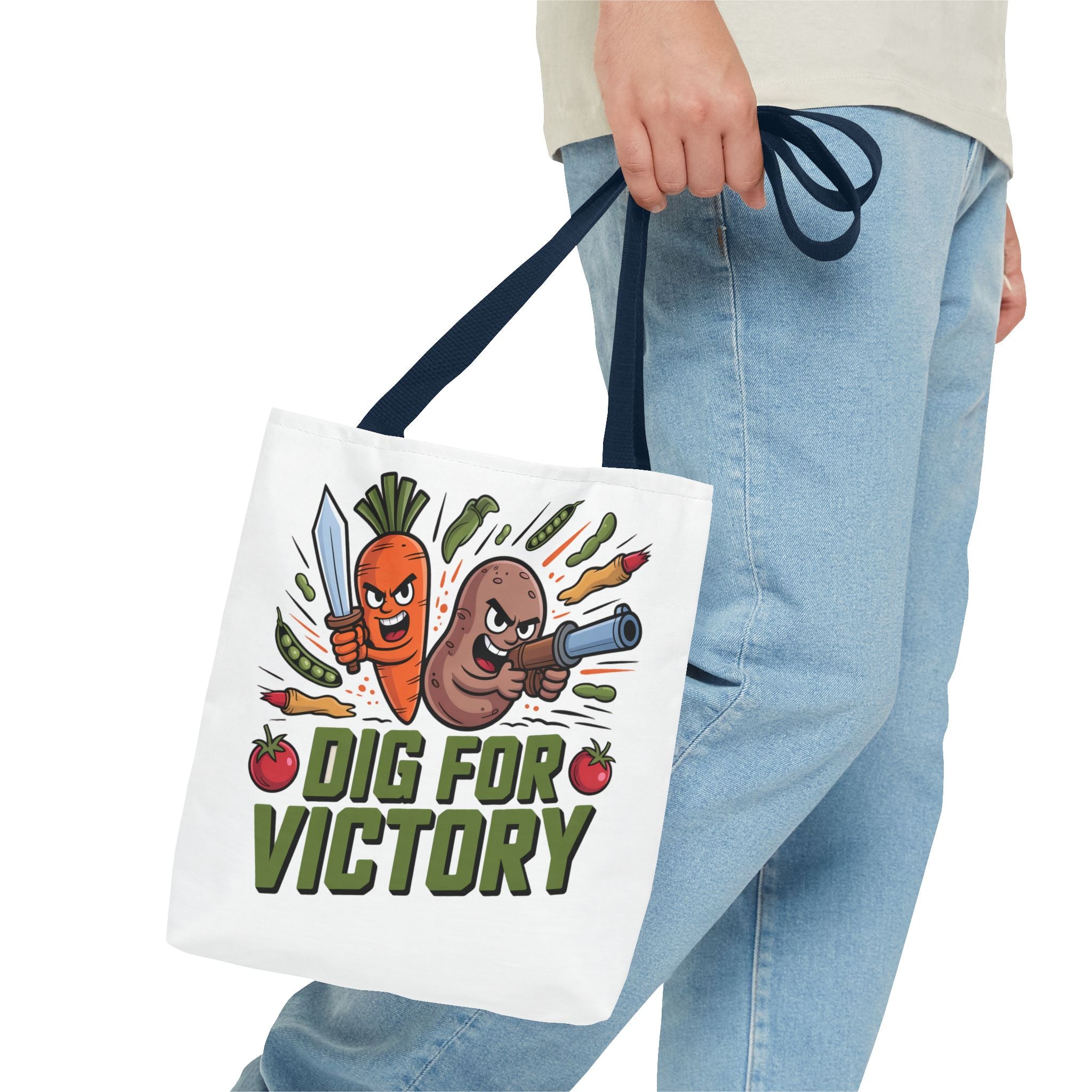 Tote Bag — "Dig for Victory" Garden Veggie Tote (Cute Carrot & Potato Illustration)