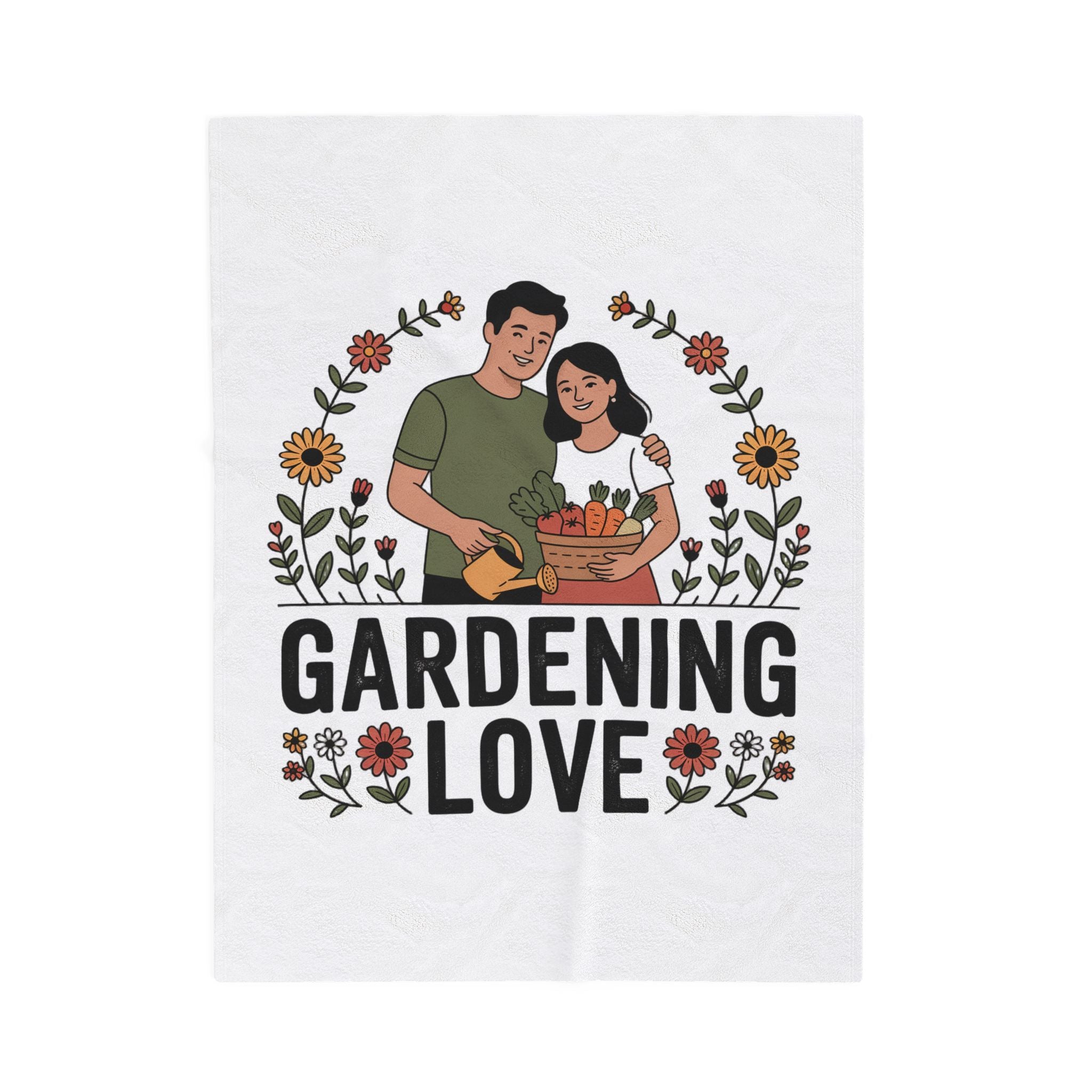 Gardening Love Velveteen Plush Blanket — Cozy Floral Couple Garden Throw