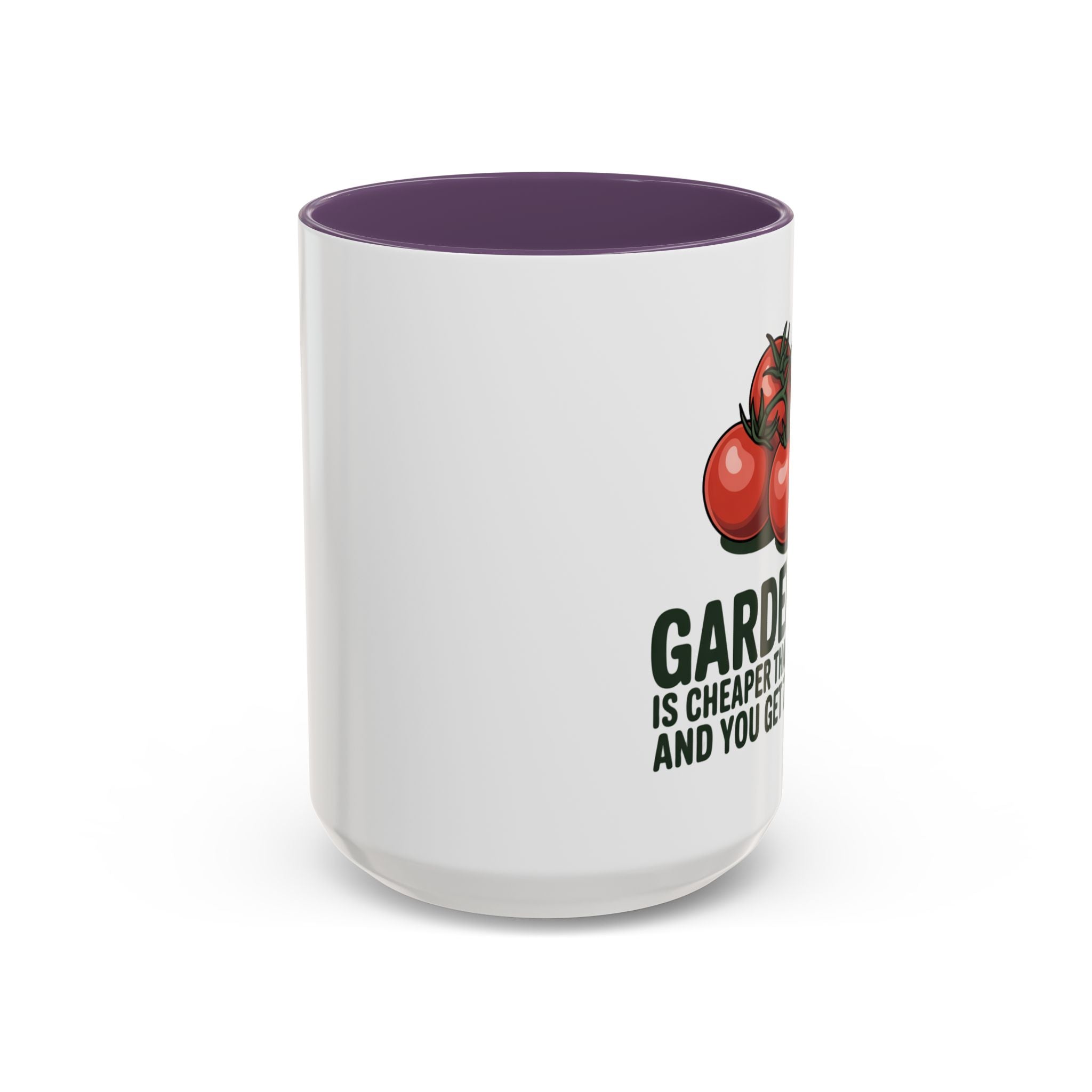 Gardening Coffee Mug – “Gardening Is Cheaper Than Therapy and You Get Tomatoes” Accent Mug